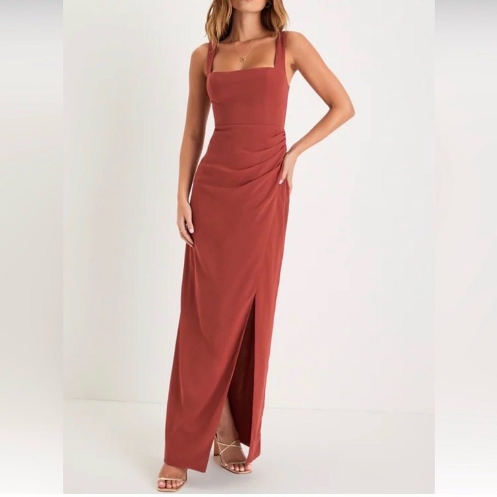 Lulus Glamorous Disposition Rust Ruched Maxi Dress size XS - Picture 5 of 7